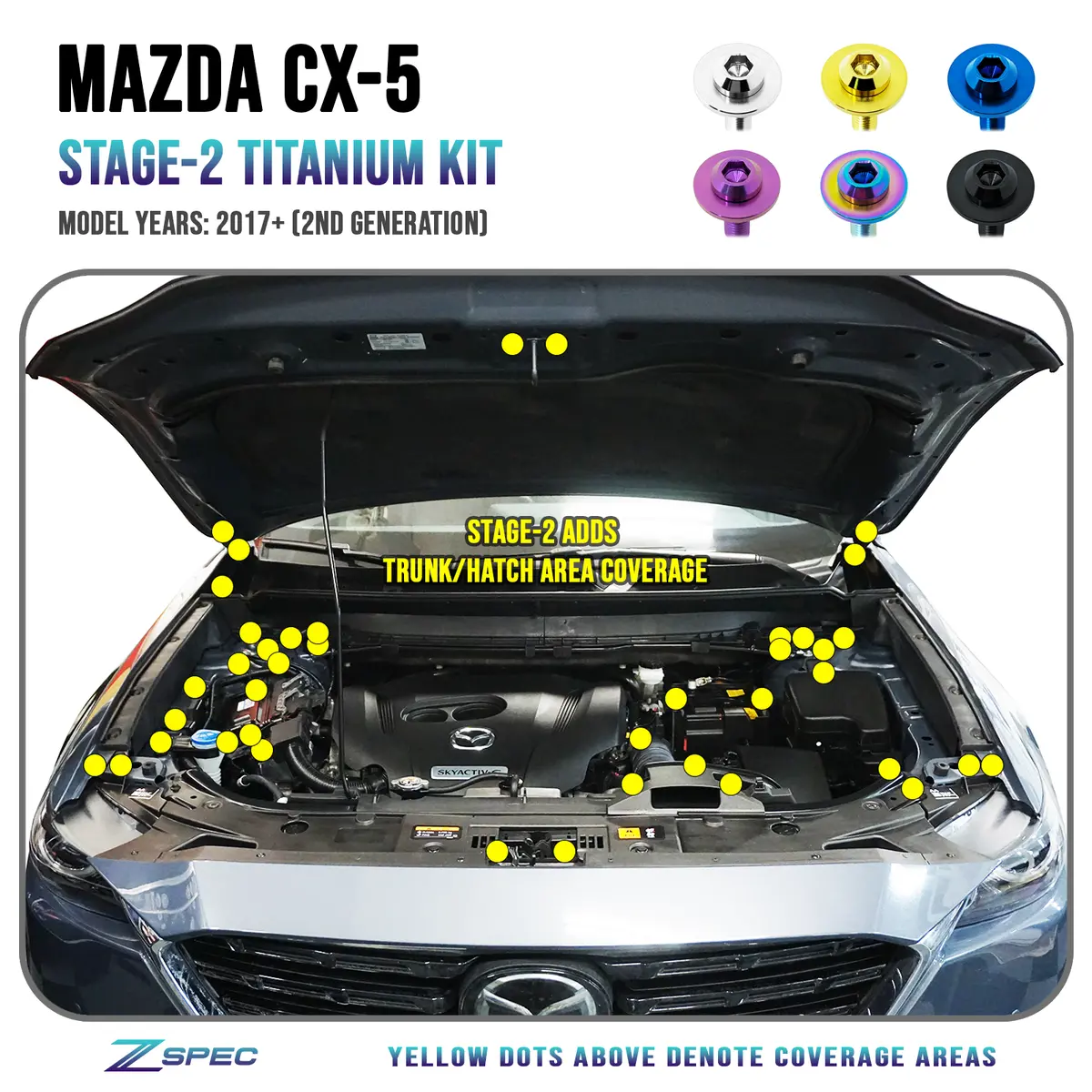Zspec Stage-2 Dress Up Bolts® Fastener Kit For '17-23 Mazda Cx-5, Titanium 1