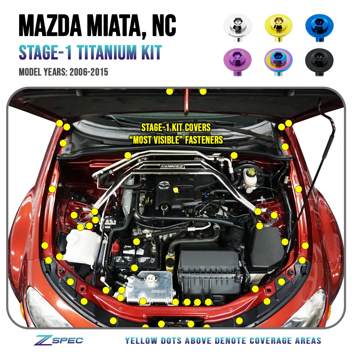 Zspec Stage-1 Dress Up Bolts® Fastener Kit For Mazda Miata Nc, Titanium Hardware 1