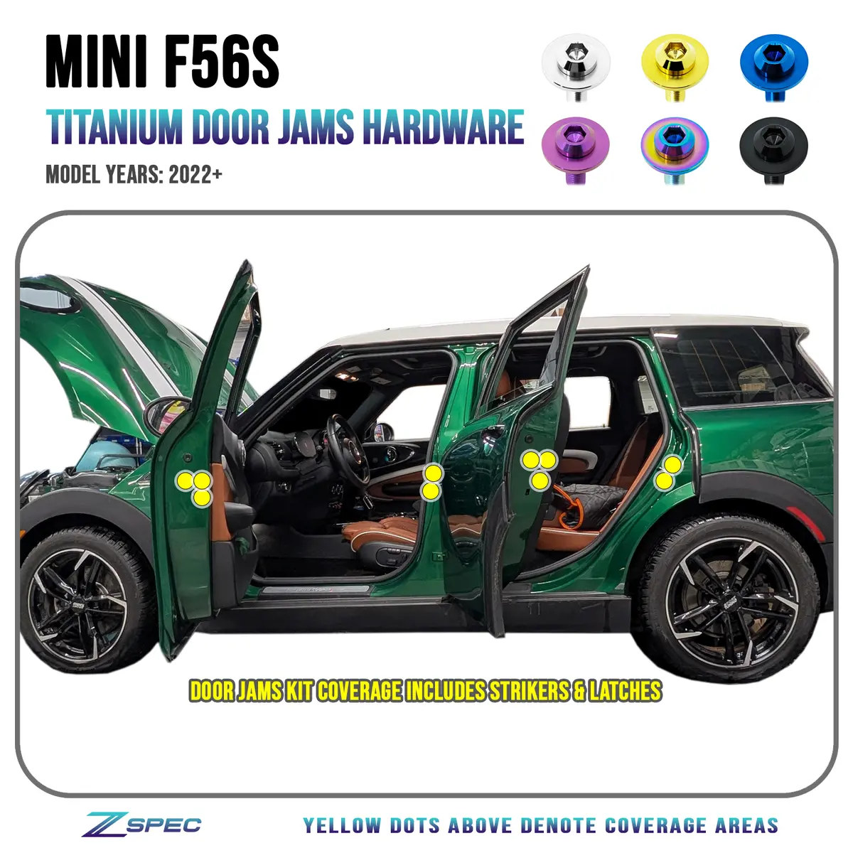 Zspec Door Jams Titanium Hardware Kit For The '22+ Mini Cooper F56s 1