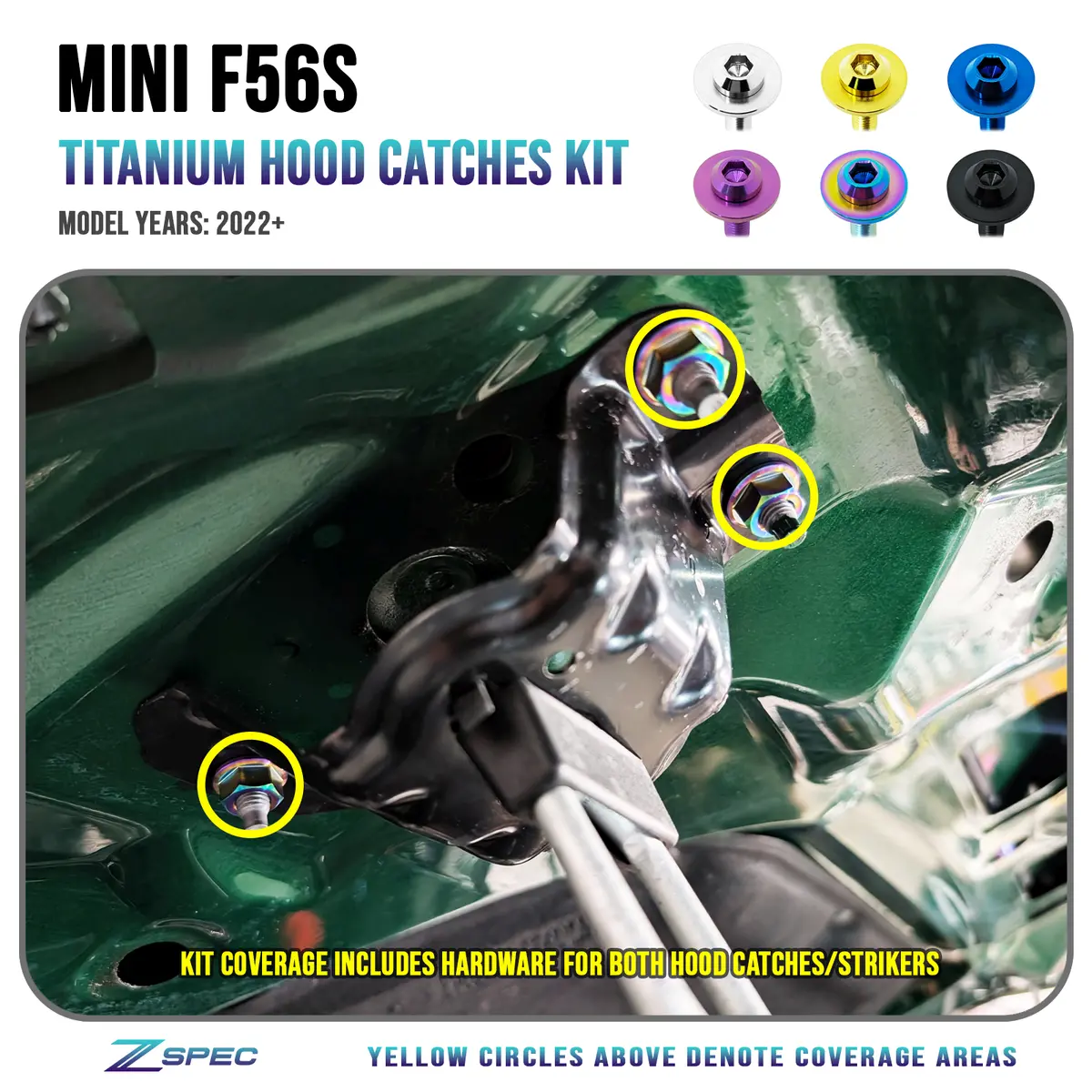 Zspec Hood Catches Strikers Titanium Hardware For '22+ Mini Cooper F56s 1
