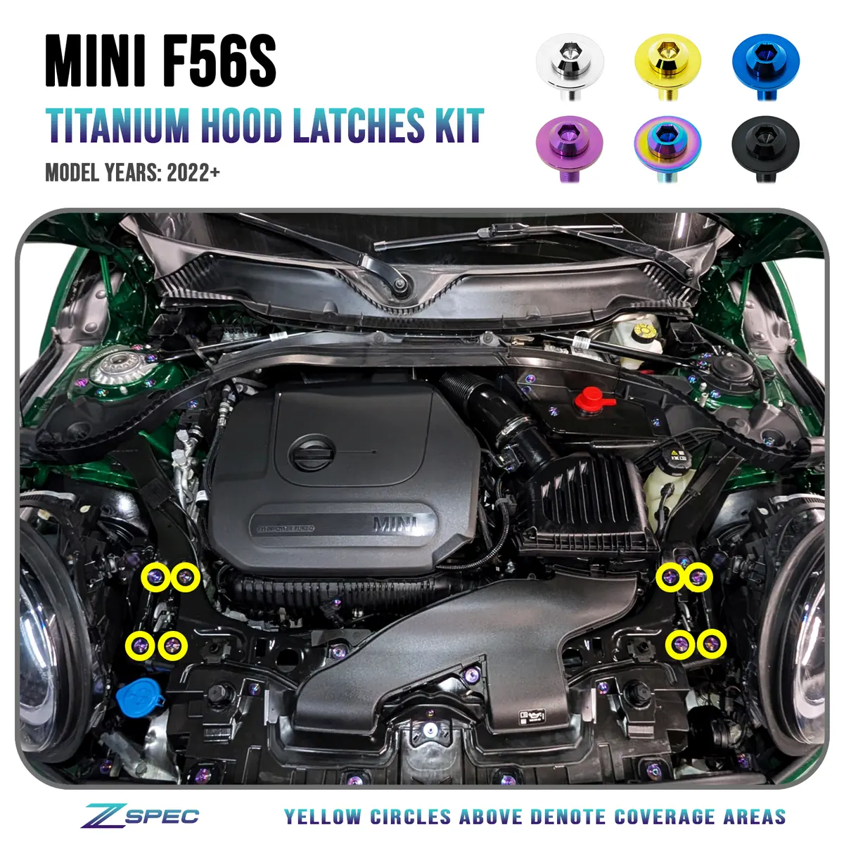Zspec Hood Latches Titanium Hardware Kit For The '22+ Mini Cooper F56s 1
