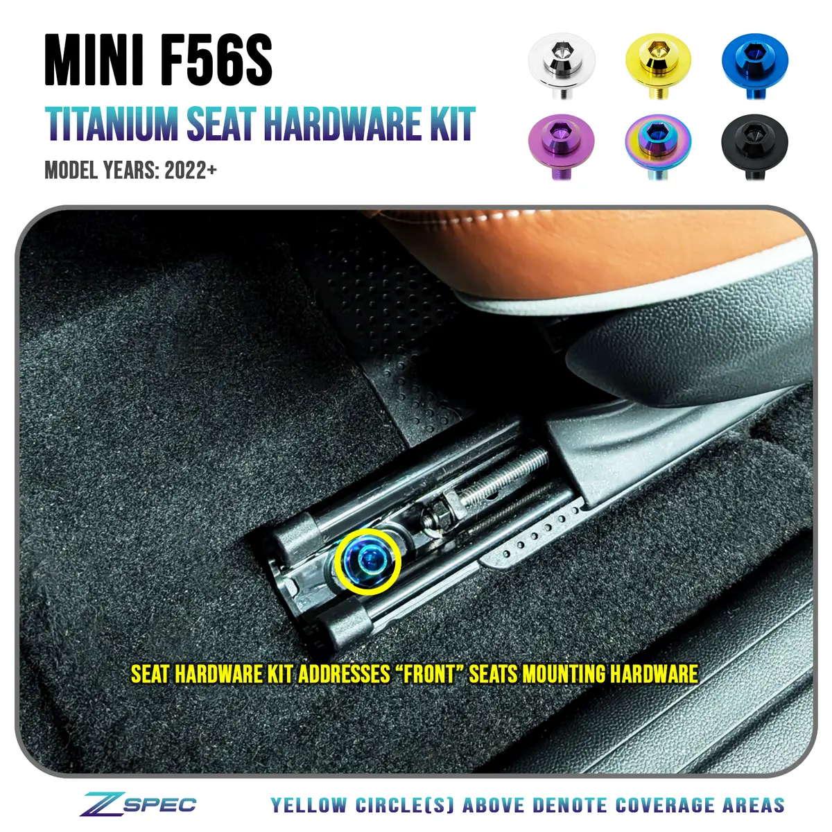 Zspec Front-Seats Titanium Hardware Kit For The '22+ Mini Cooper F56s 1