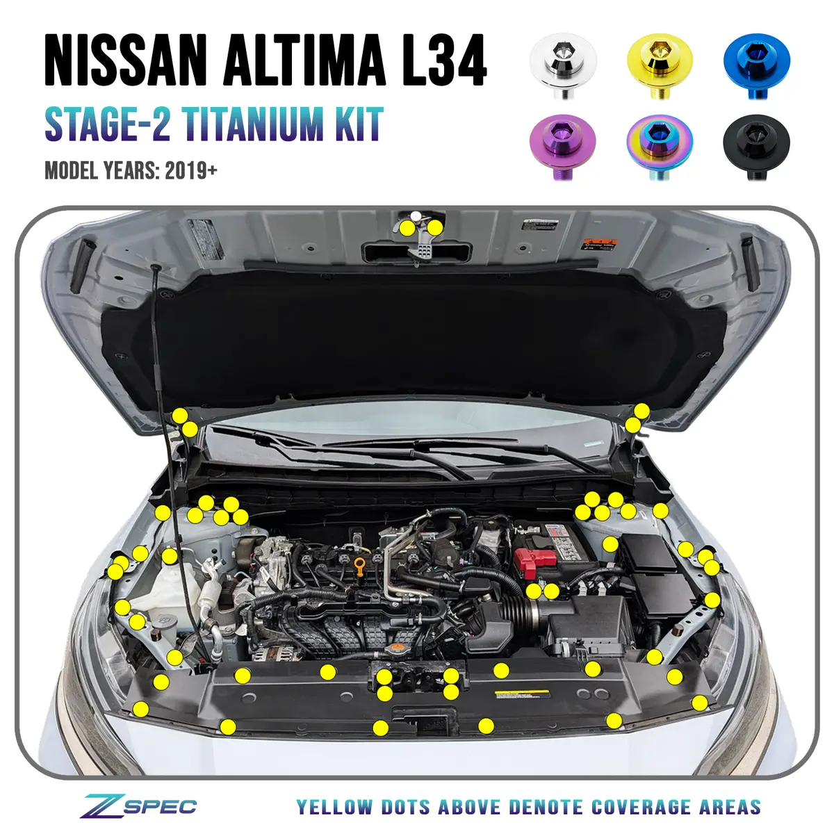Zspec Stage-2 Dress Up Bolts® Hardware Kit For Nissan Altima L34, Titanium 1
