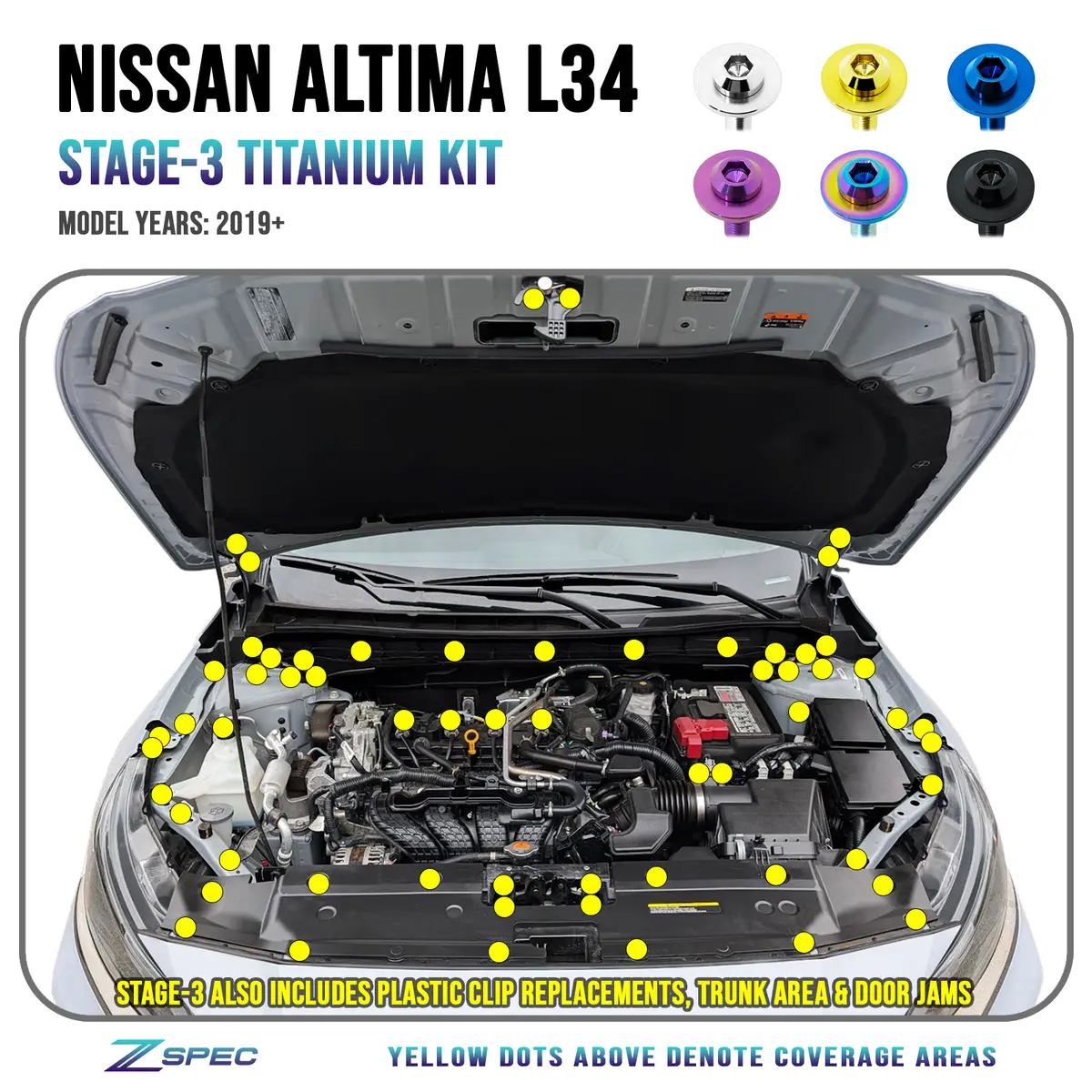 Zspec Stage-3 Dress Up Bolts® Hardware Kit For Nissan Altima L34, Titanium 1