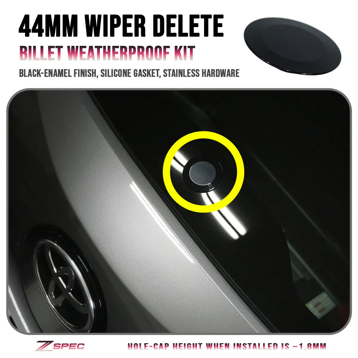 Zspec Rear Wiper Delete/Hole-Cap, 44Mm Billet Weatherproof, Black 1
