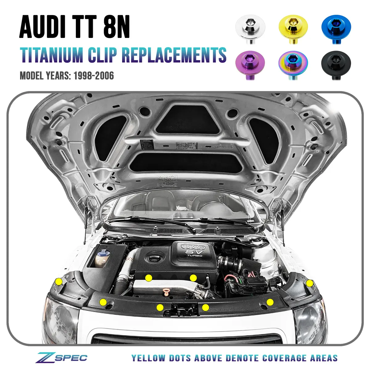 Zspec Titanium Clip Replacements Fastener Kit For Audi Tt 1St-Gen 8N, Titanium 1