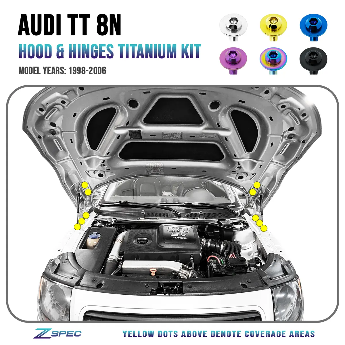 Zspec Hood & Hood-Hinges Hardware Kit For The Audi Tt 1St-Gen 8N, Titanium 1