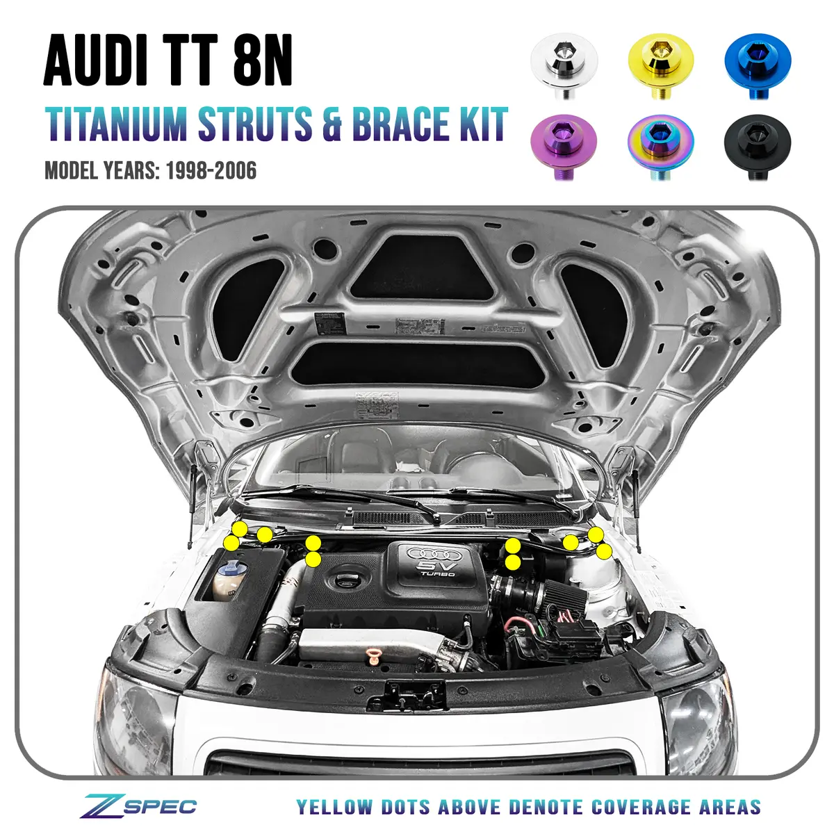 Zspec Struts & Strut-Brace Hardware Kit For The Audi Tt 1St-Gen 8N, Titanium 1