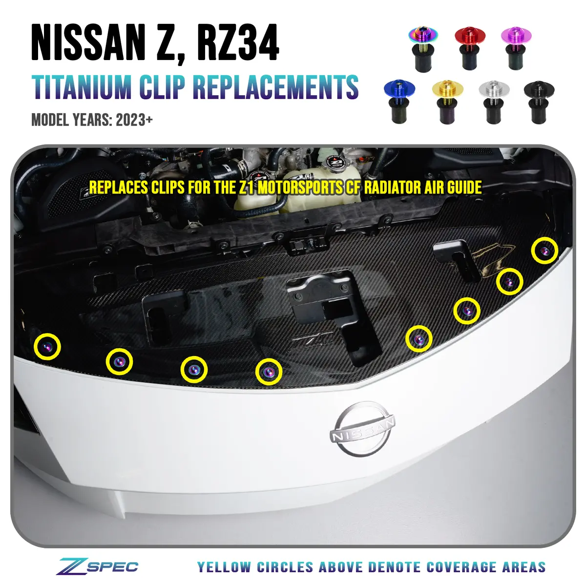 Zspec Plastic-Clips Replacements For Z1 Motorsports '23+ Nissan Z Rz34 Radiator Guide, Titanium 1
