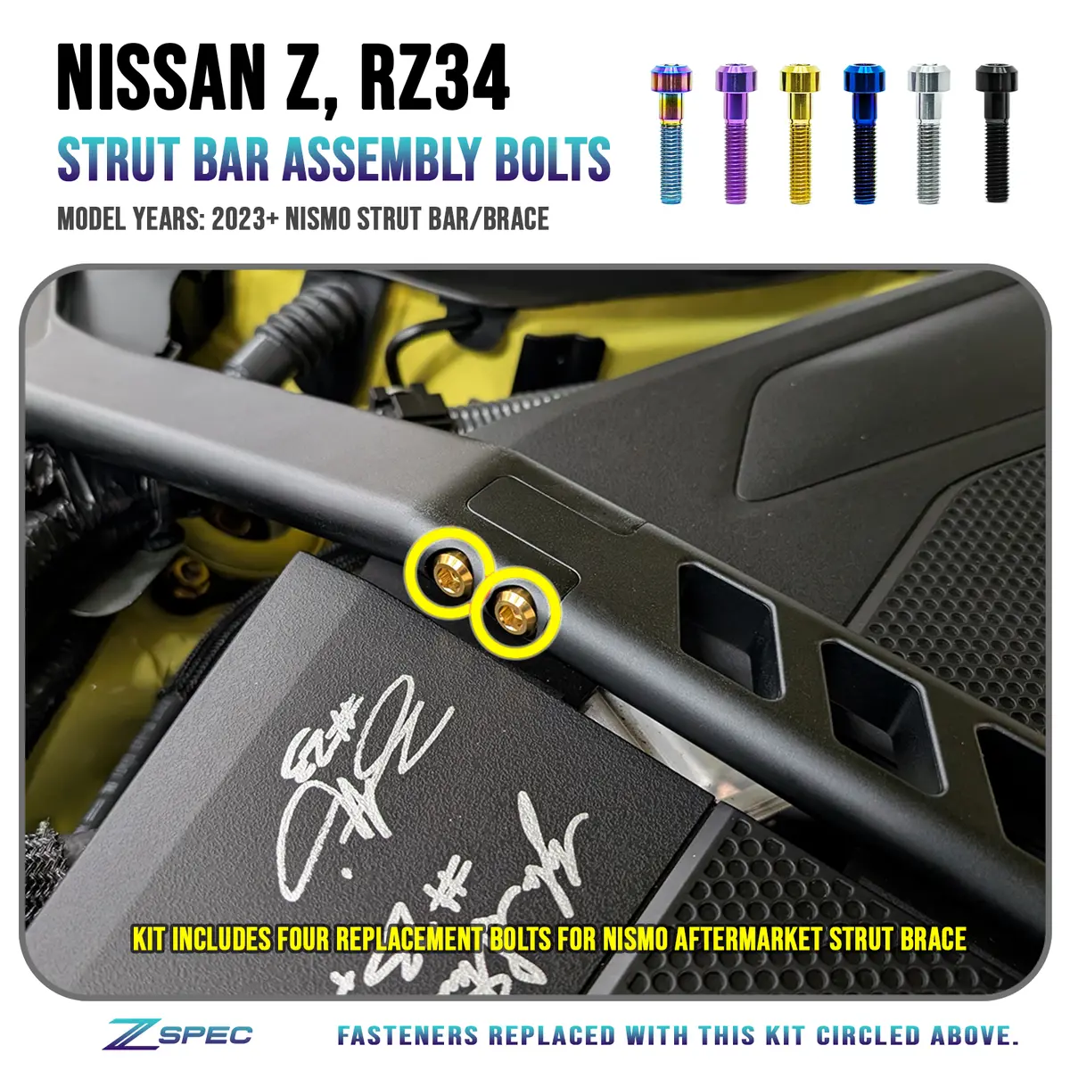 Zspec Titanium Fastener Kit For The Nismo Strut Bar, Replaces Four Oem Assembly Bolts 1