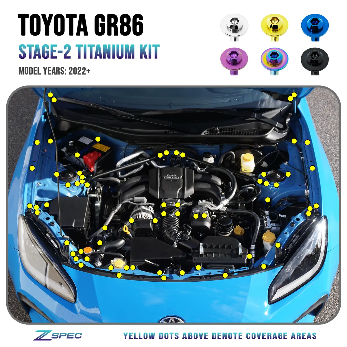 Zspec Stage-2 Dress Up Bolts® Fastener Kit For '22+ Toyota Gr86 & Subaru Brz, Titanium 1