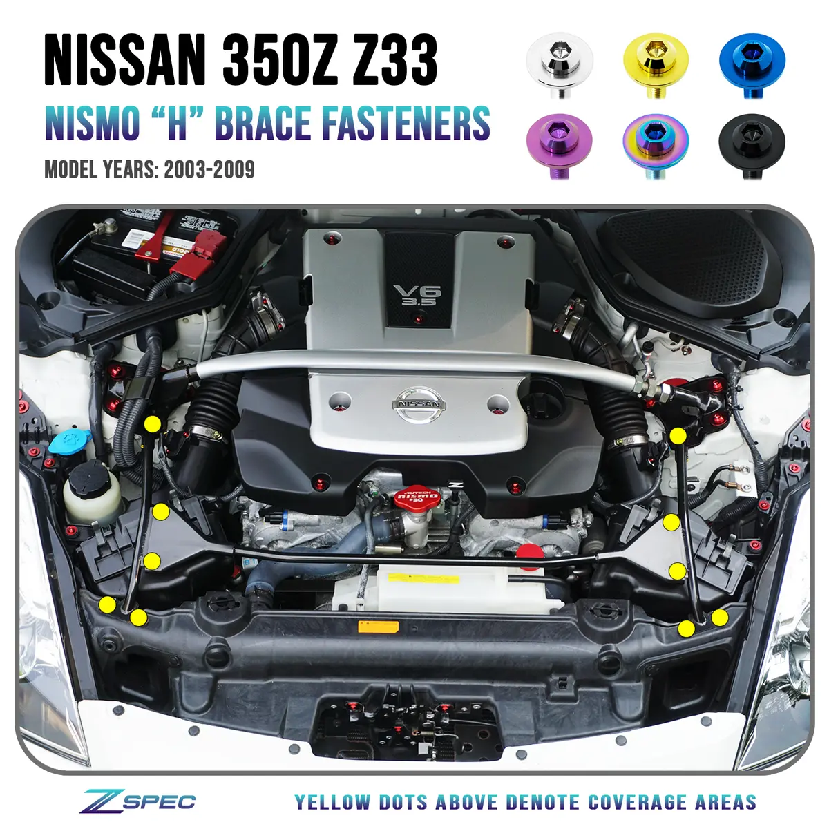 Zspec "H" Brace Fastener Kit For Nissan 350Z Nismo, Grade-5 Titanium 1