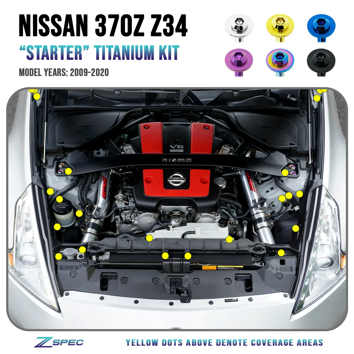 Zspec "Starter" Dress Up Bolts® Hardware Kit, '09-20 Nissan 370Z Z34, Titanium 1