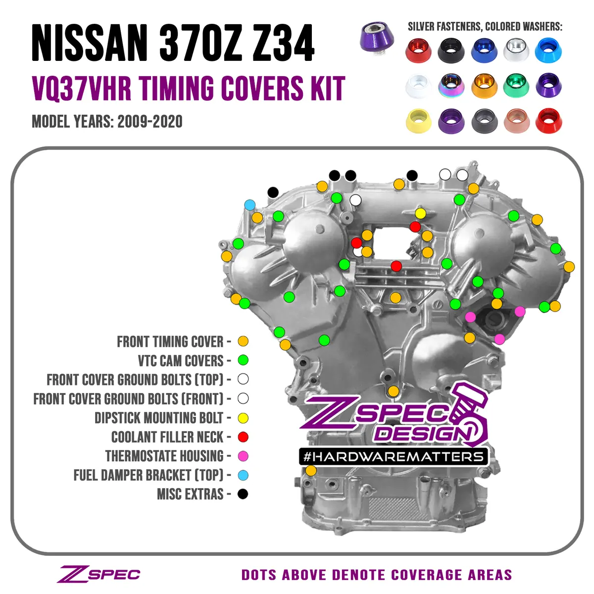 Zspec Vq37vhr Front-Engine Dress Up Fastener Kit, 370Z / G37, Stainless & Billet 1
