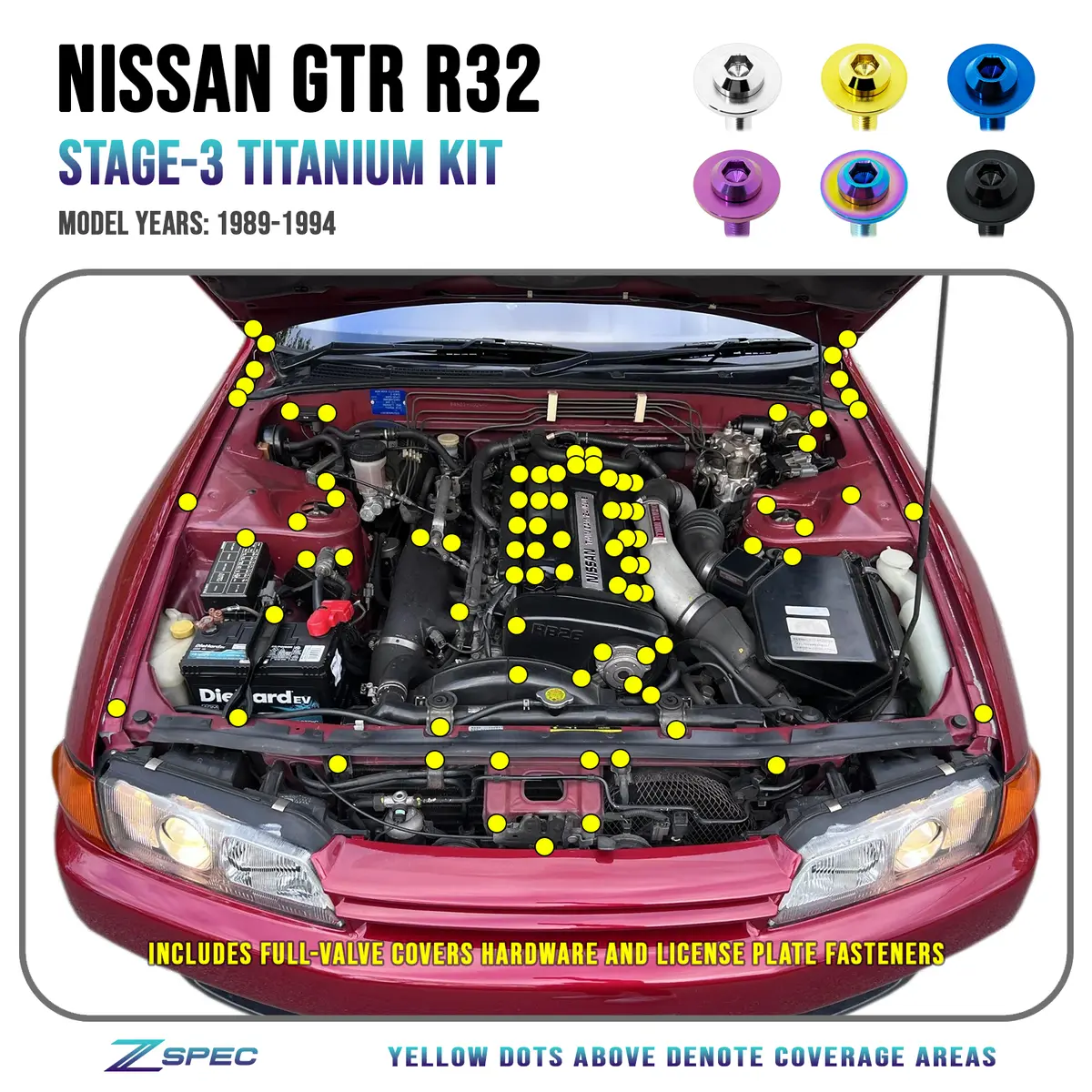 Zspec Stage-3 Dress Up Bolts® Hardware Kit For The Nissan Skyline Gtr R32, Titanium 1