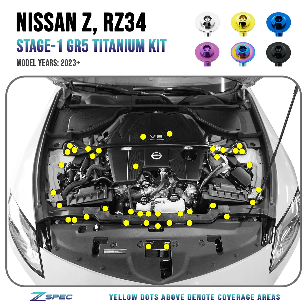 Zspec Stage-1 Dress Up Bolts® Hardware Kit For Nissan Z Rz34, Titanium 1