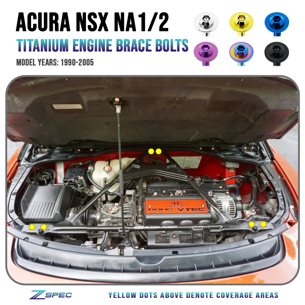 Zspec Engine Compartment Brace Hardware, 90-05 Acura Nsx Na1/2, Titanium 1