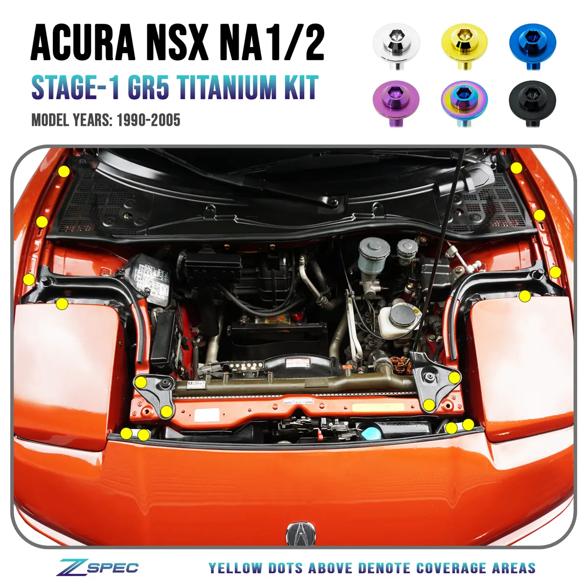 Zspec Stage-1 Dress Up Bolts® Fastener Kit For '90-05 Acura Nsx Na1/2, Titanium 1