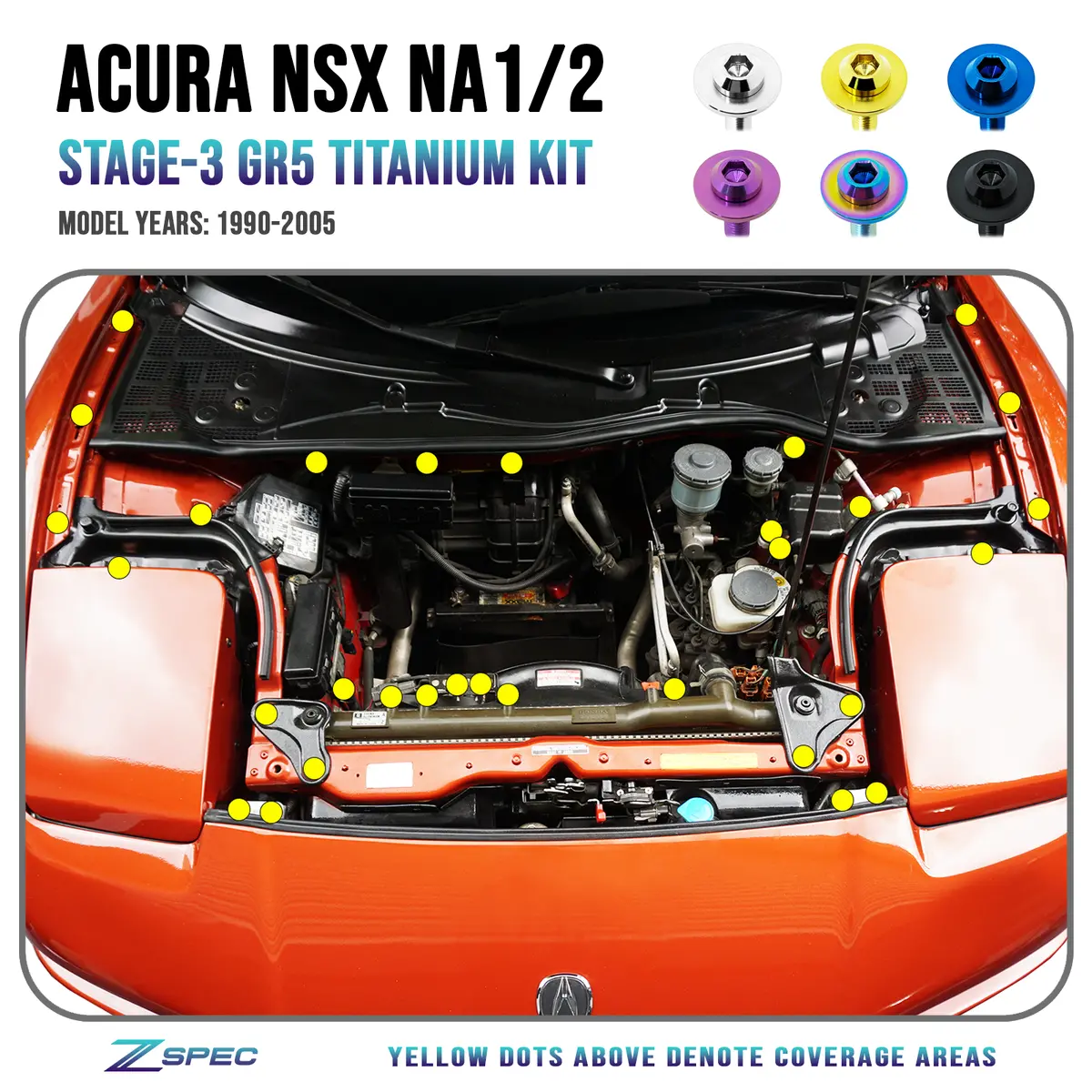 Zspec Stage-3 Dress Up Bolts® Fastener Kit For '90-05 Acura Nsx Na1/2, Titanium 1
