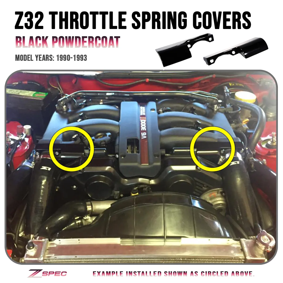 Zspec Black Throttle Spring Covers For '90-'93 Nissan Z32 300Zx Early Plenum 1