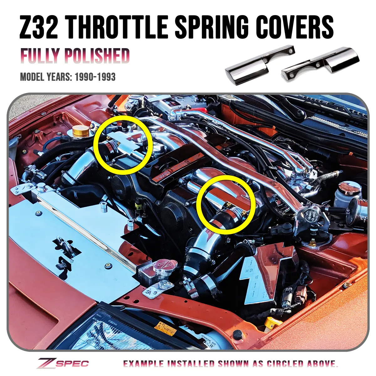 Zspec Polished Throttle Spring Covers For '90-93 Nissan Z32 300Zx Early Plenums, Stainless 1