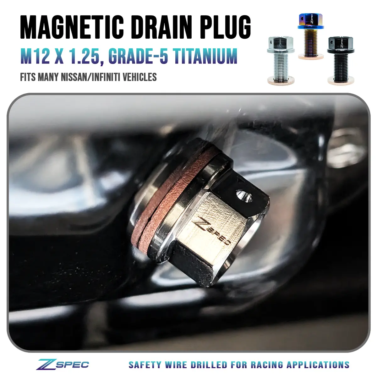 Zspec Magnetic Oil Drain Plug W/ Drilled Head, Titanium Gr5, Per Each 1