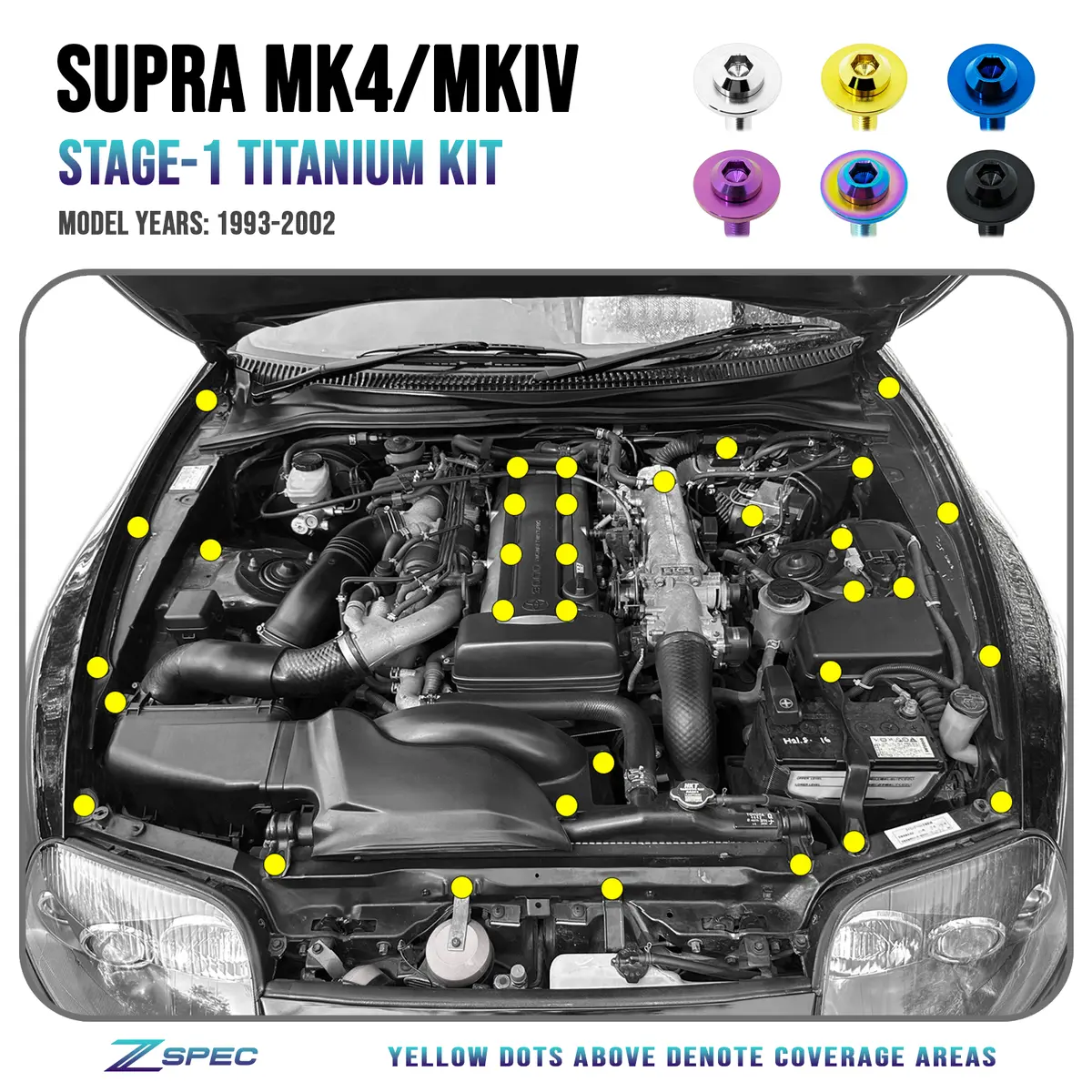 Zspec Stage-1 Dress Up Bolts® Fastener Kit For '93-02 Toyota Supra Mkiv, Titanium 1