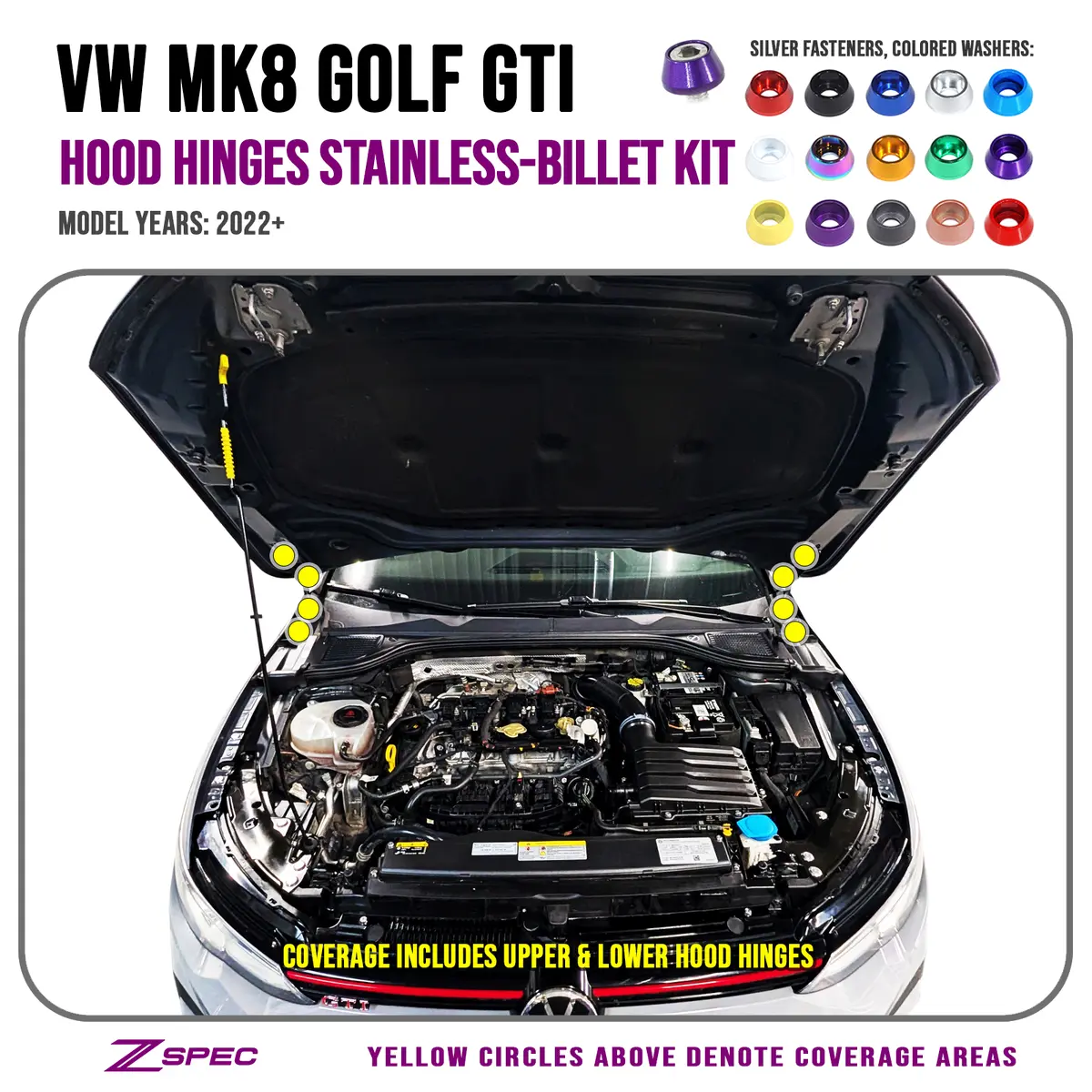 Zspec Hood Dress Up Bolts Stainless & Billet Hardware Kit, Vw Mk8 Golf Gti 1