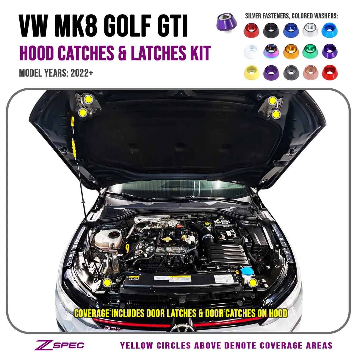 Zspec Hood Catches & Latches Stainless & Billet Hardware, Vw Mk8 Golf Gti 1