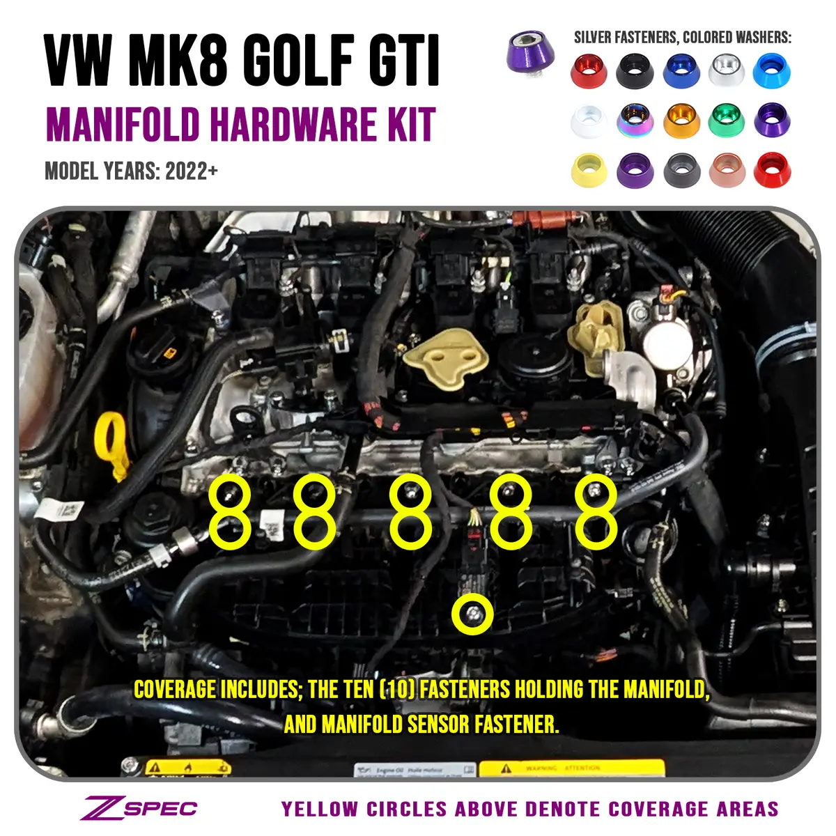 Zspec Manifold Fastener Kit, Stainless & Billet Hardware, Vw Mk8 Golf Gti 1