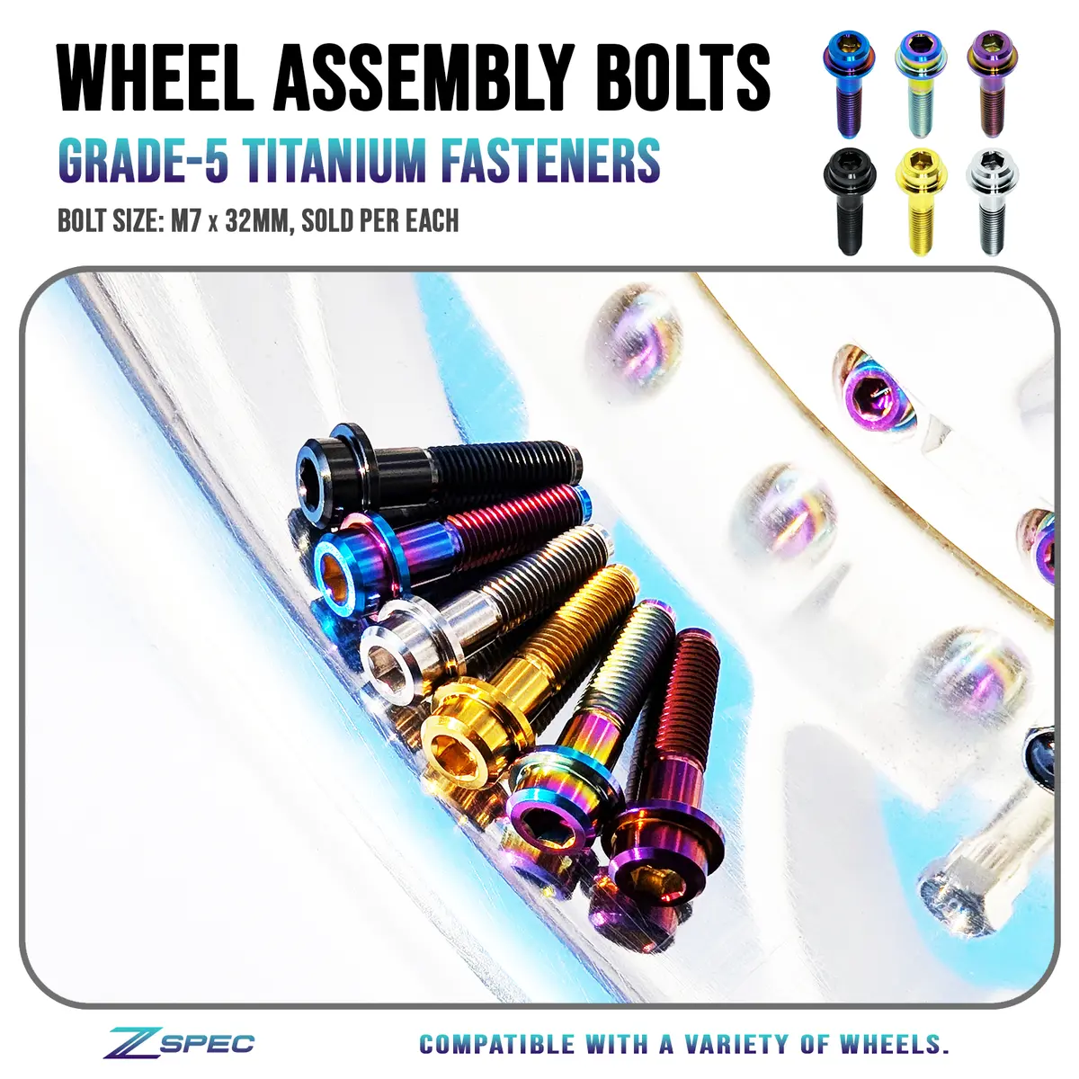 Zspec M7-1.0X32mm Wheel Assembly Bolt, Titanium Grade-5, Per Each 1