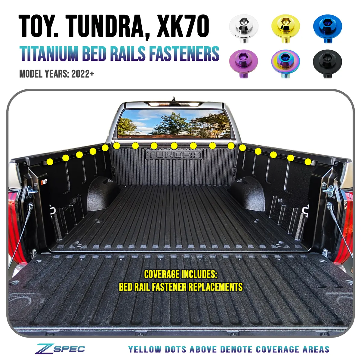 Zspec Bed Rails Fastener Kit For The '22+ Tundra Xk70, Grade-5 Titanium 1