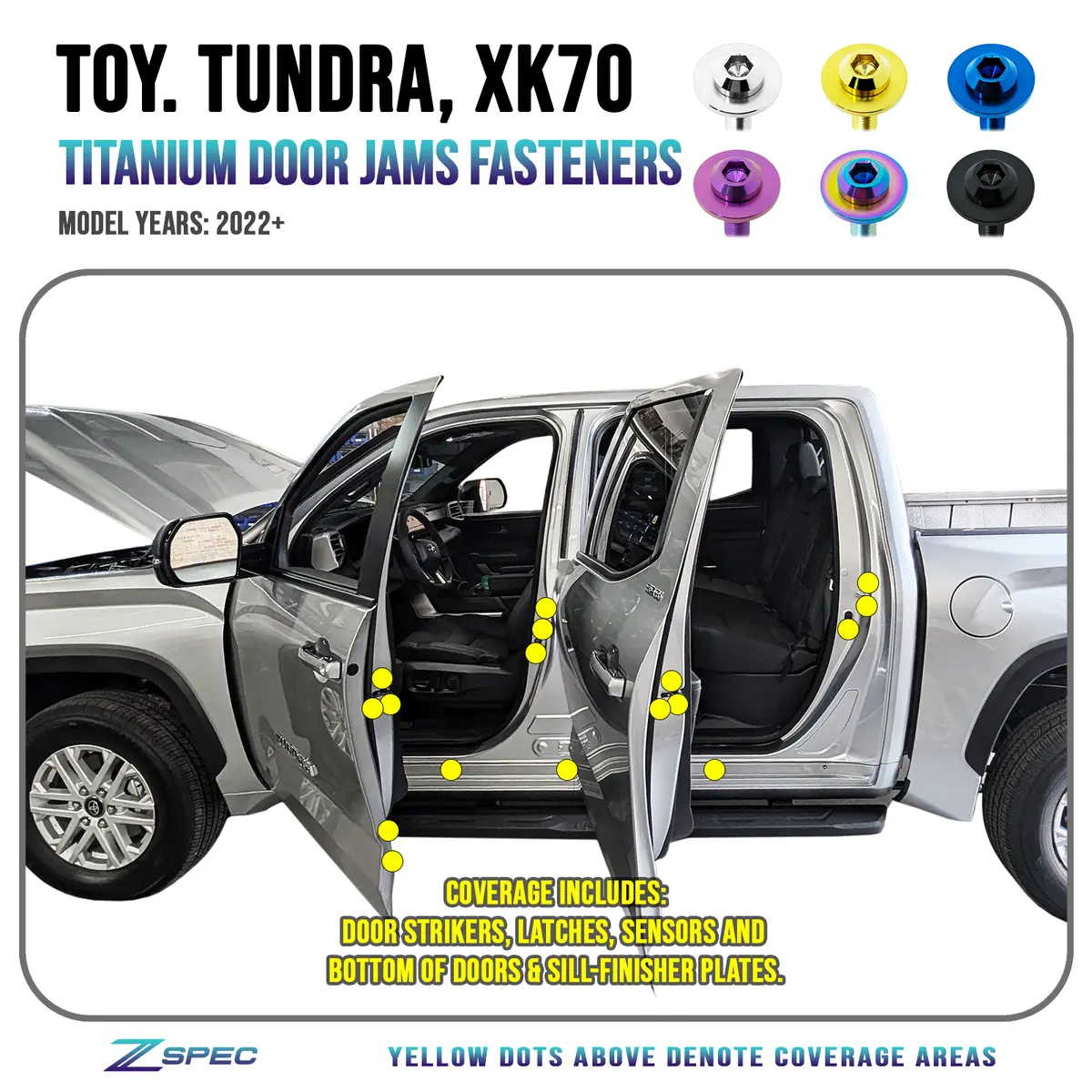 Zspec Door-Jams Fastener Kit For The '22+ Tundra Xk70, Grade-5 Titanium 1