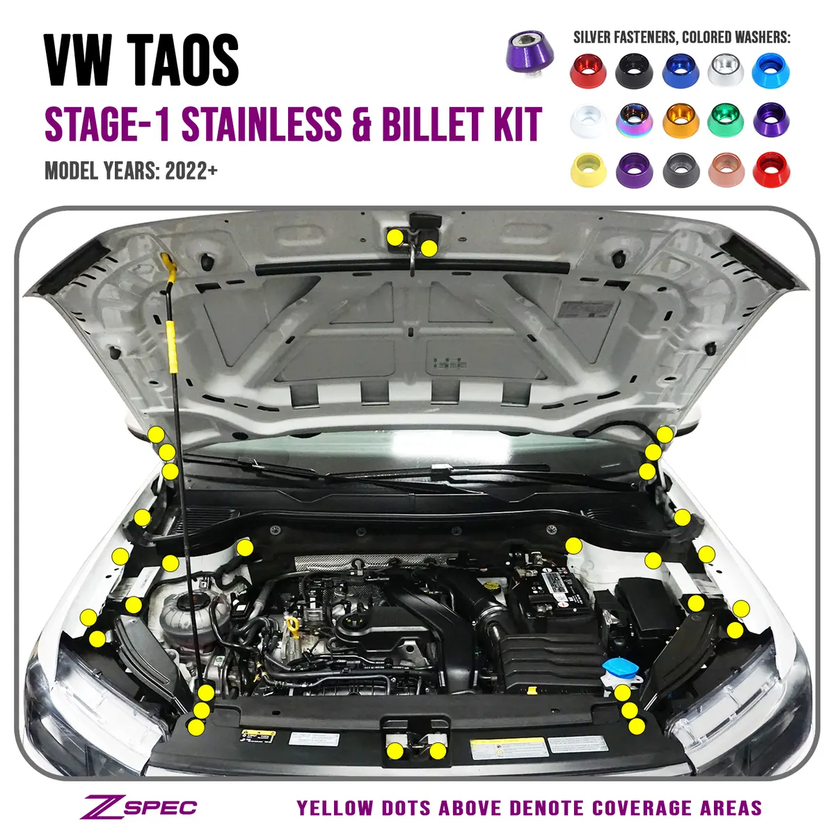 Zspec Stage-1 Dress Up Bolts® Fastener Kit For '22+ Vw Taos, Stainless & Billet 1