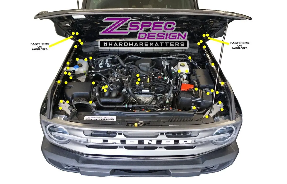 Zspec Stage-3 Dress Up Bolts® Fastener Kit For '21+ Ford Bronco 2.7L, Stainless-Billet 10