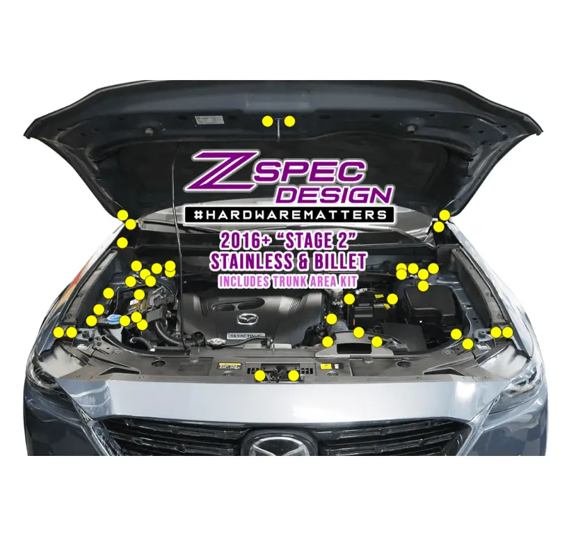 Zspec Stage-2 Dress Up Bolts® Fastener Kit For '16-23 Mazda Cx-9, Stainless & Billet 1