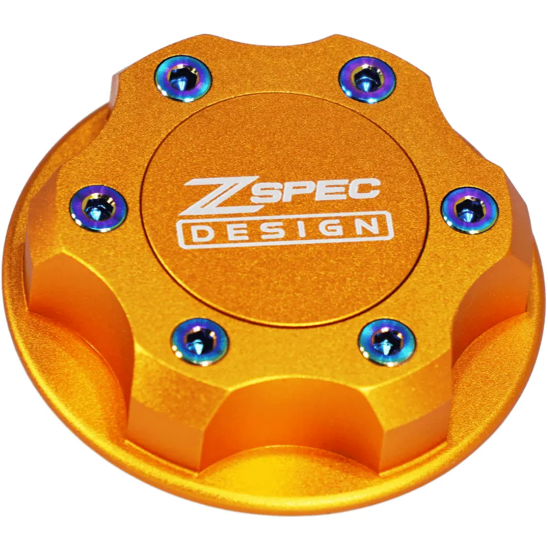 Zspec Billet Oil Filler Cap For Nissan/Infiniti/Datsun, Orange-Gold Cap W/Titanium Accents 1