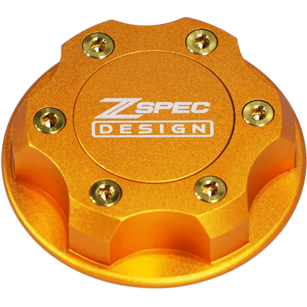 Zspec Billet Oil Filler Cap For Nissan/Infiniti/Datsun, Orange-Gold Cap W/Titanium Accents 5