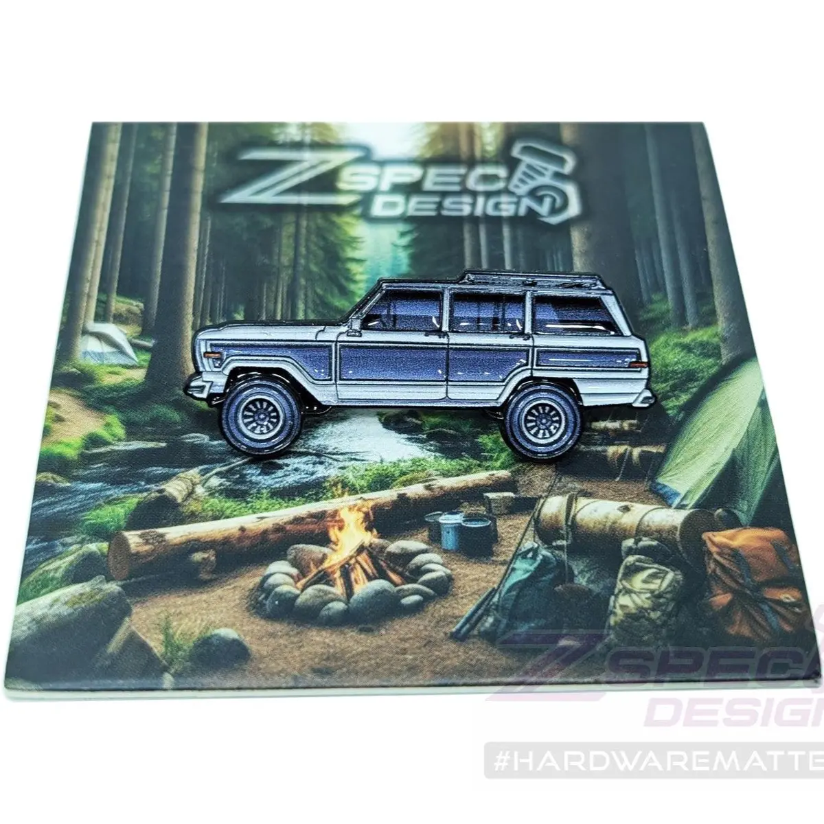 Zspec Collector Lapel / Hat Pin - Jeep Wagoneer With Rustic Scene Card 1