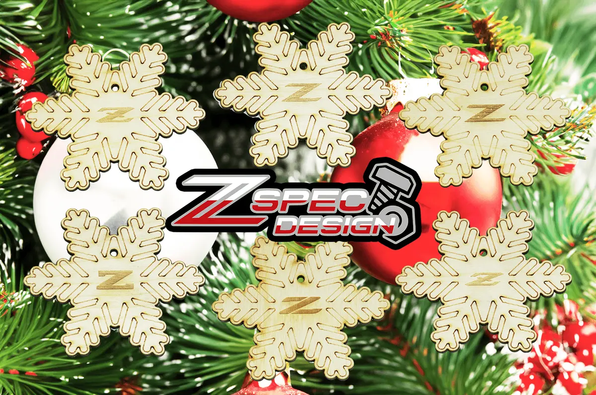 Zspec Laser-Engraved Wood Ornaments, Set Of Six Nissan Z-Snowflakes, 3.75" 2