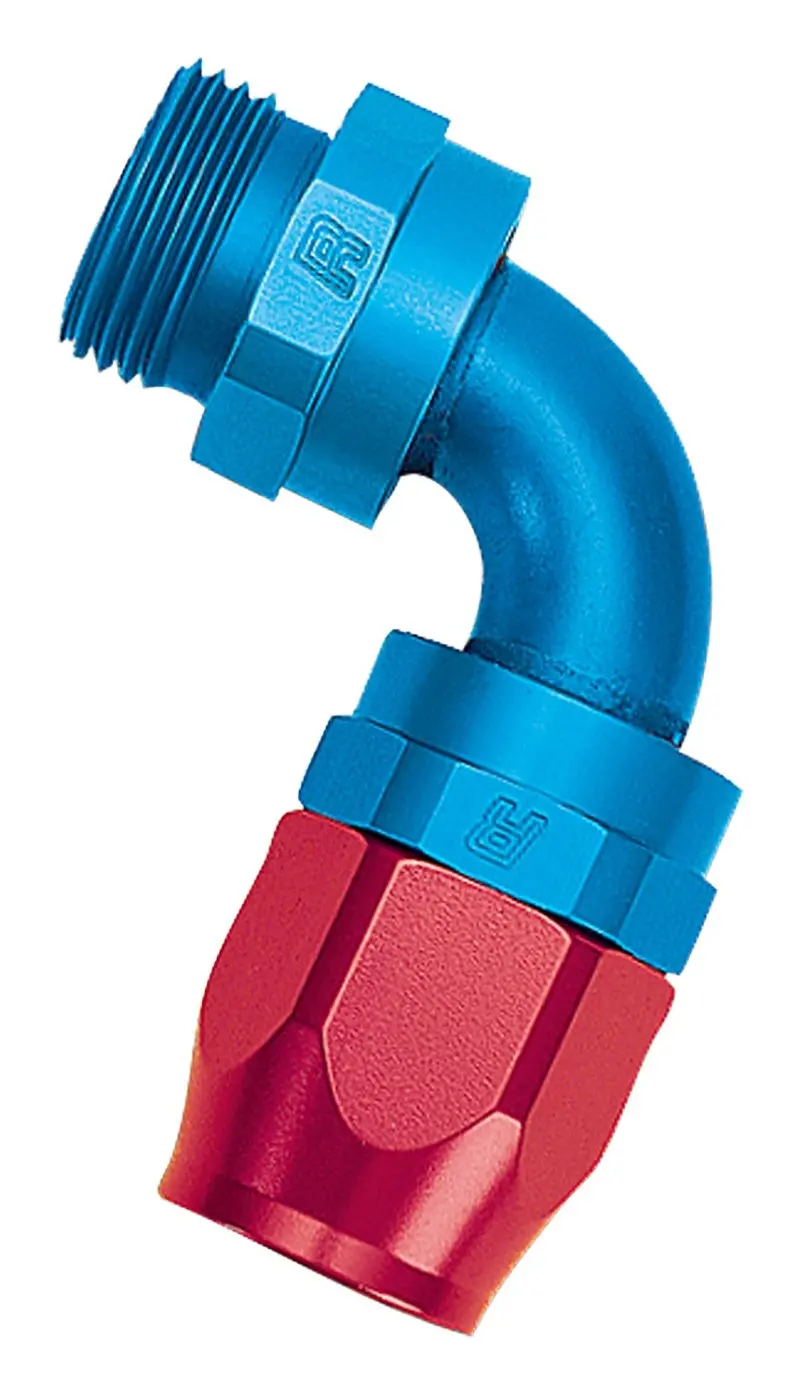 Russell Performance -10 An Dry Sump Hose End Fitting – Red/Blue Swivel, 90°, -12 Port, 1-1/16"-12 Thread 1
