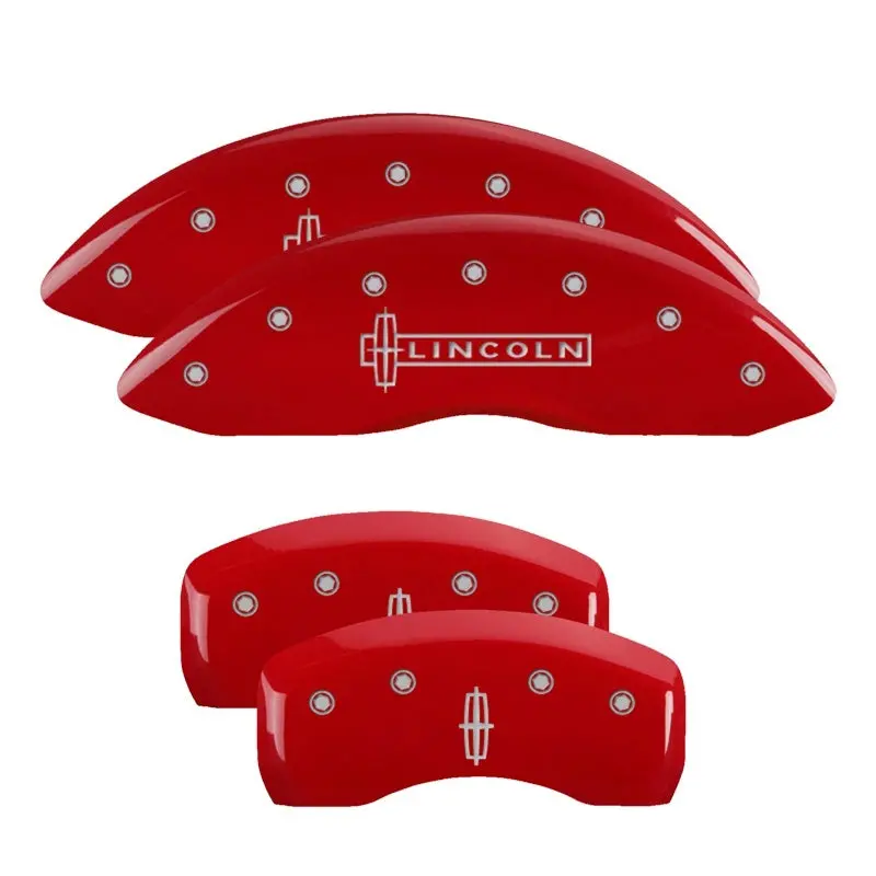 Mgp Engraved 4-Piston Caliper Covers – Front Lincoln Logo, Rear Star Emblem, Red & Silver Finish 1