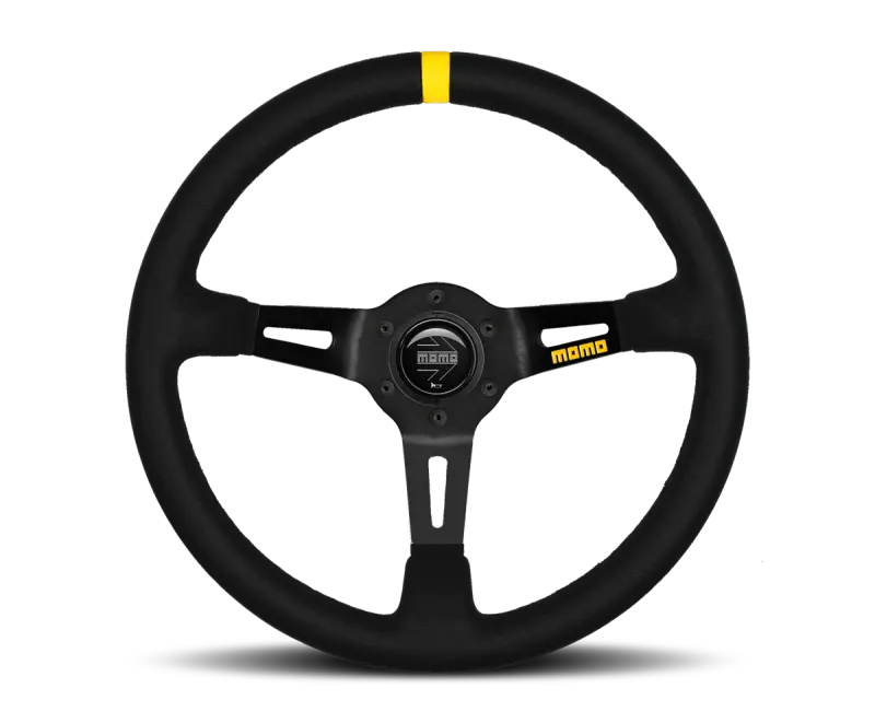 Momo Mod08 350Mm Steering Wheel – Black Suede Rim With Black Spokes And Single Stripe Accent 1