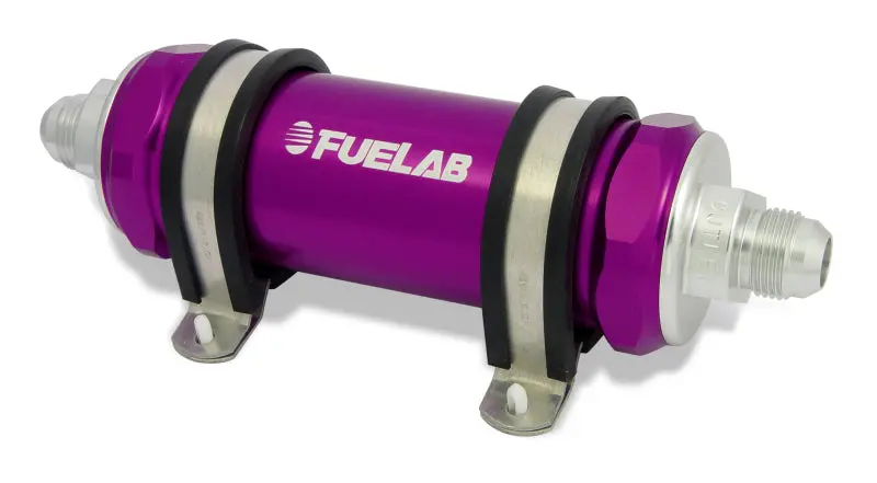 Fuelab 858 In-Line Fuel Filter Long -10An In/Out 10 Micron Fabric W/Check Valve - Purple 1