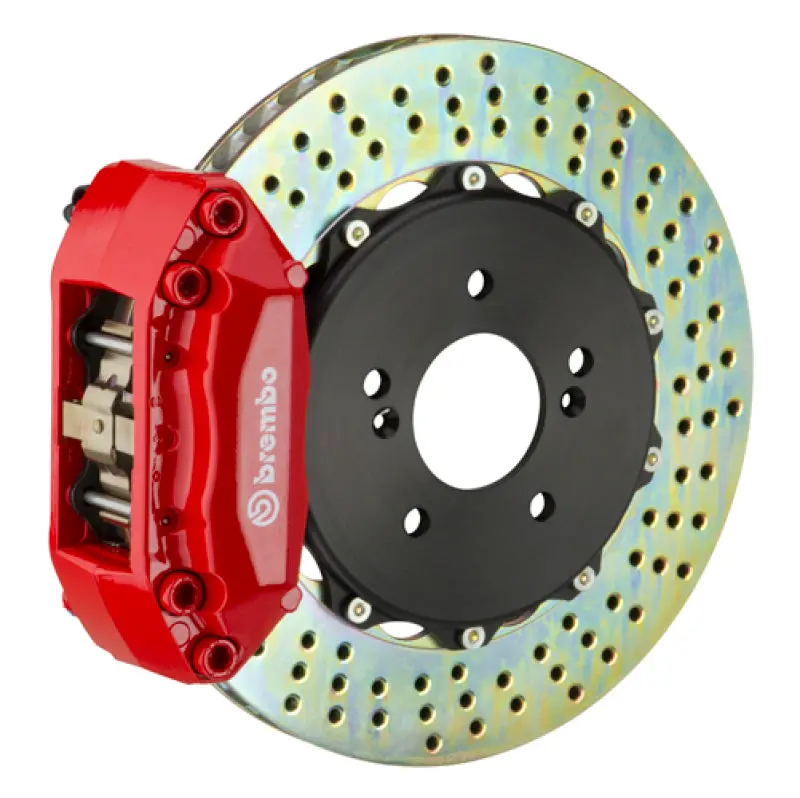 Brembo Gt Rear Brake Kit For 1999–2007 Mitsubishi Lancer Evolution Vi–Ix – 4-Piston Calipers, Drilled 328X28Mm Two-Piece Rotors (Red Finish) 1