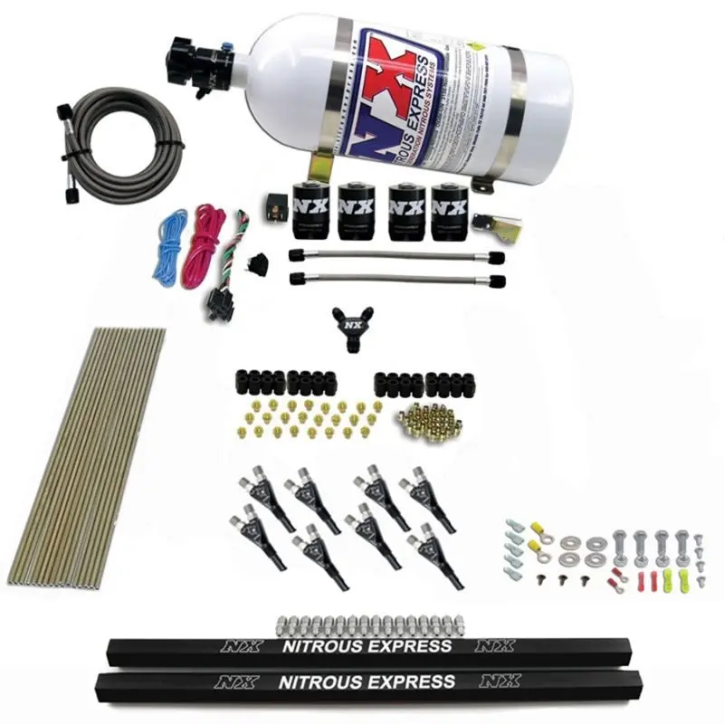 Nitrous Express Pro-Shk/Gas Nitrous System – 4-Solenoid Kit (200–600 Hp) With Fuel Rails & 10-Lb Bottle 1