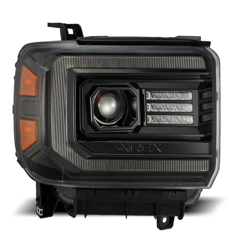 Alpharex Luxx Projector Led Headlights For 2014–2018 Gmc Sierra – Black Housing With Sequential Turn Signals & Drls 1